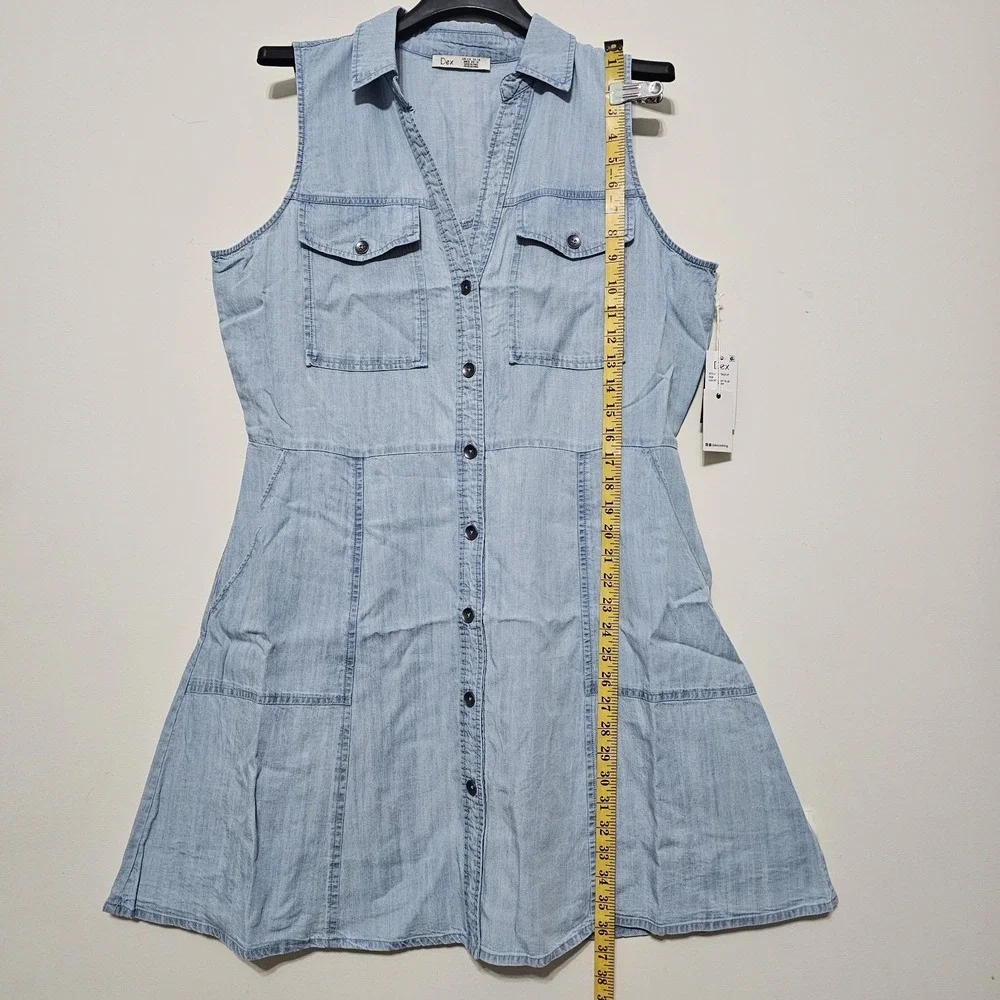 Dex Women's Dress Plus Size X Fits 14/14W/Large Denim Blue Pocket Sleeveless 314